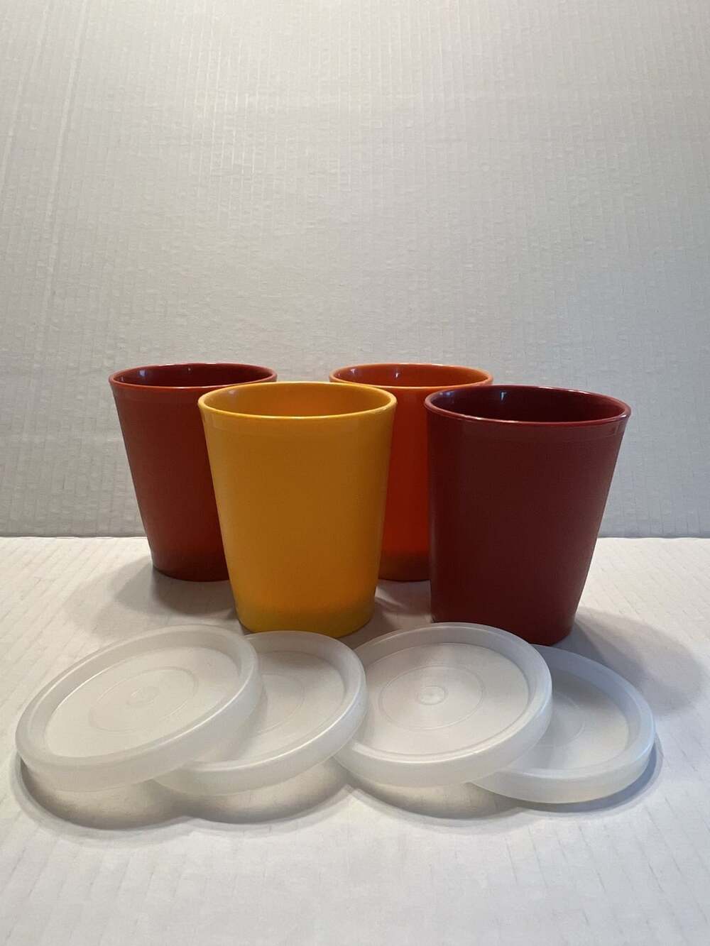 Vintage Tupperware Tumblers Cups Set of 4 Retro Harvest Colors with Lids